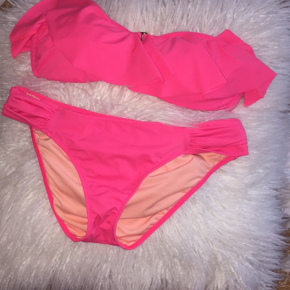 Pink Ruffle Bandeau Bikini